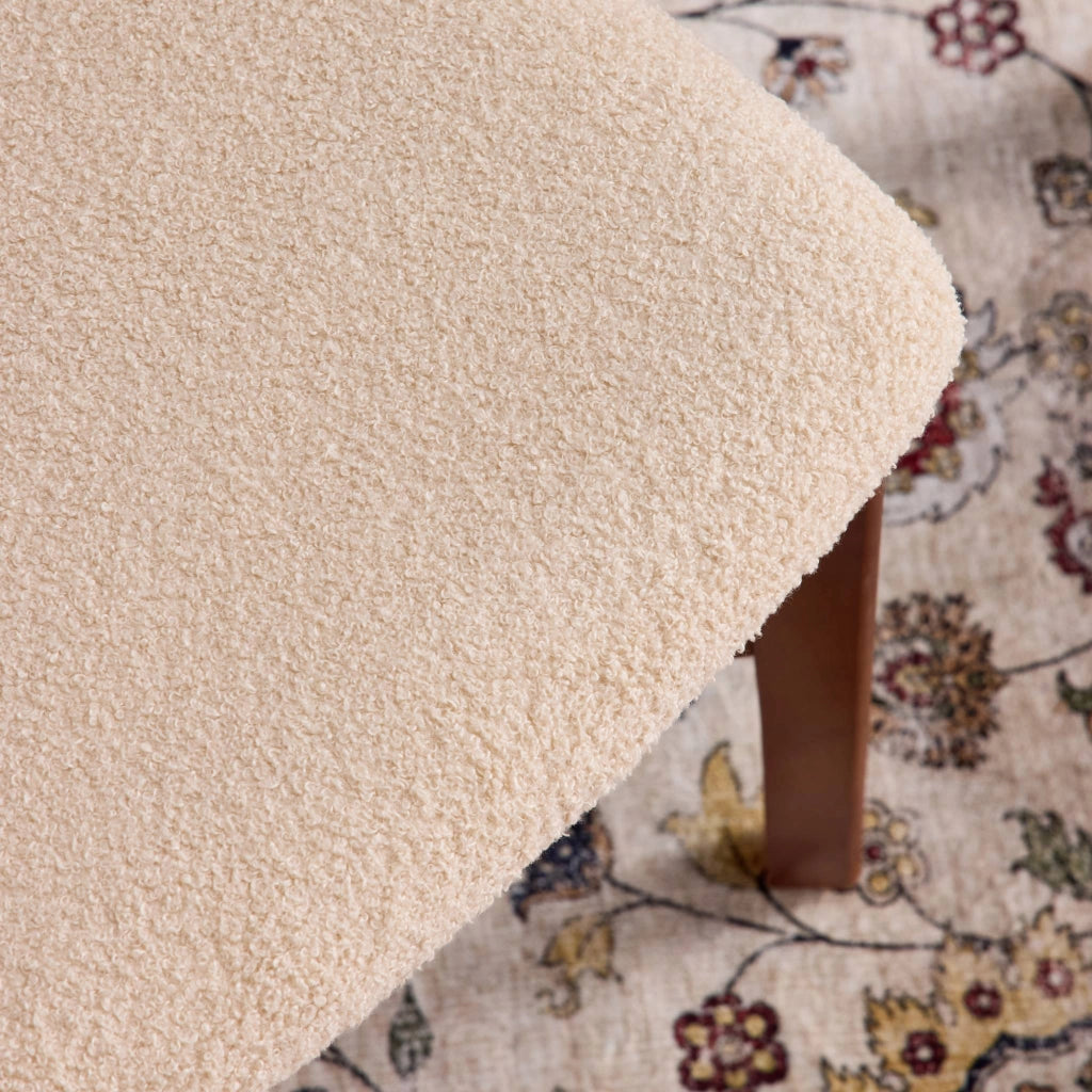 Set 2 sedie vintage in legno di hevea e bouclé, noce