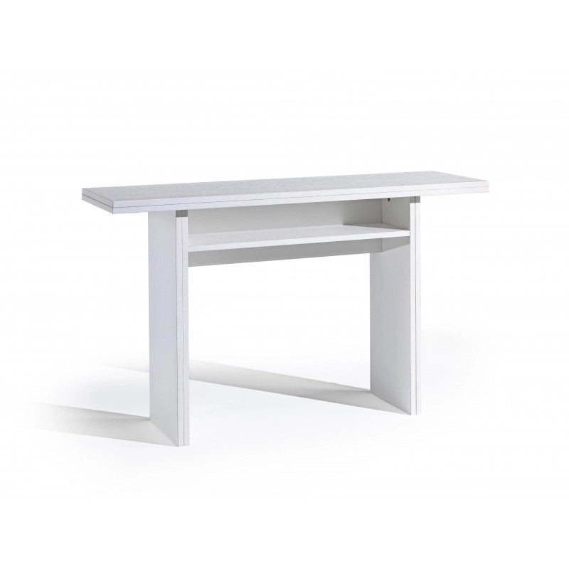 Tavolo consolle estensibile Oplà con piano ribaltabile e vano portaoggetti bianco 120x35/70x75 cm - Terraneo
