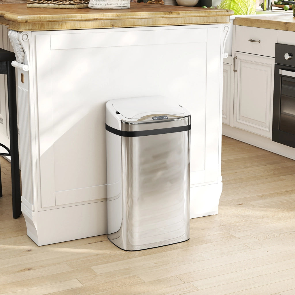 Bidone per Rifiuti da 30L con Sensore per Apertura e Chiusura Automatica 33x25x57,5 cm in ABS PP e Acciaio Argento
