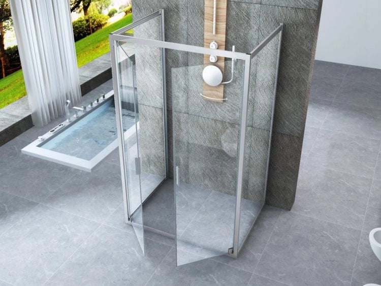 Box doccia Cristallo 6 mm 3 lati - Due Fissi piu' porta Saloon Trasparente - Misura: 60 x 130 x 60 x190h