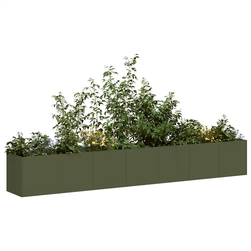 Fioriera | Cassetta per fiori | Vaso Verde Oliva 280x40x40 cm in Acciaio Laminato a Freddo