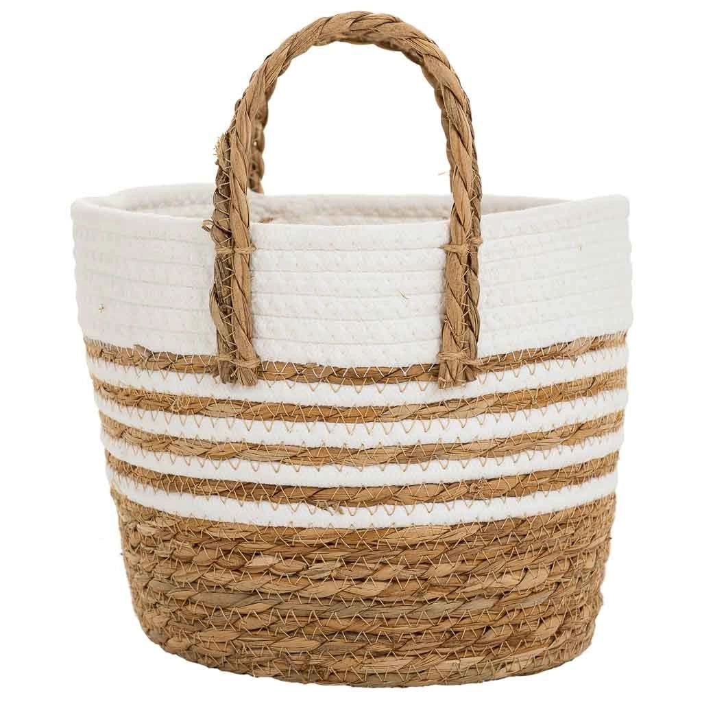 Cesto in fibra naturale e cotone bianco D24x20/28,5
