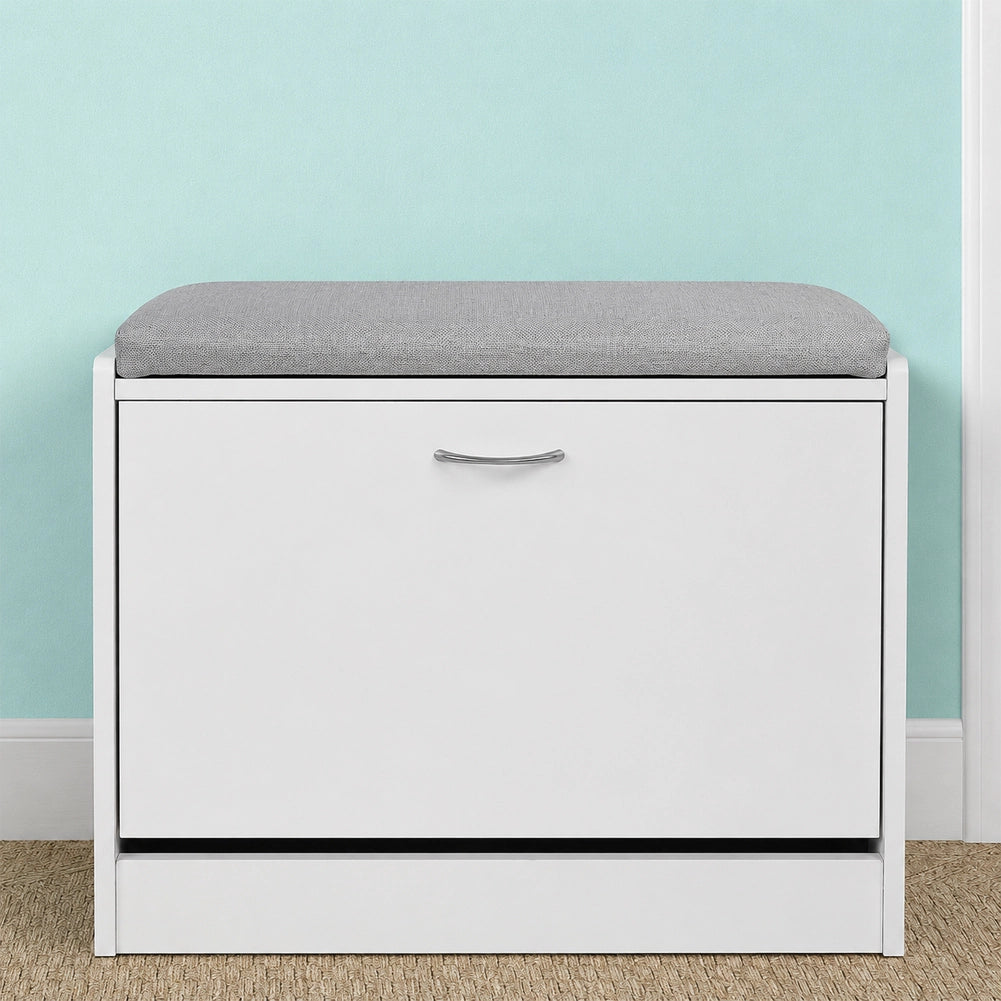 Scarpiera Panca 1 Anta Tripla Profondità con Seduta in Tessuto Grigio 60x30x48