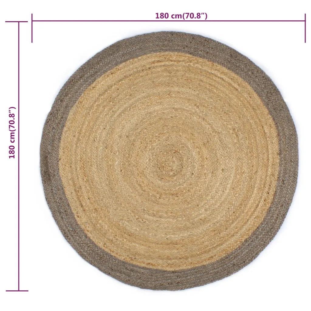 Tappeto Lavorato a Mano in Juta con Bordo Grigio 180 cm 343602
