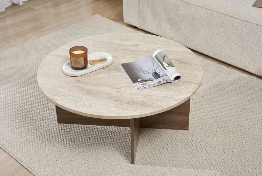 Tavolino in legno "Soleil" - 90 x 90 x 40 cm - Travertino