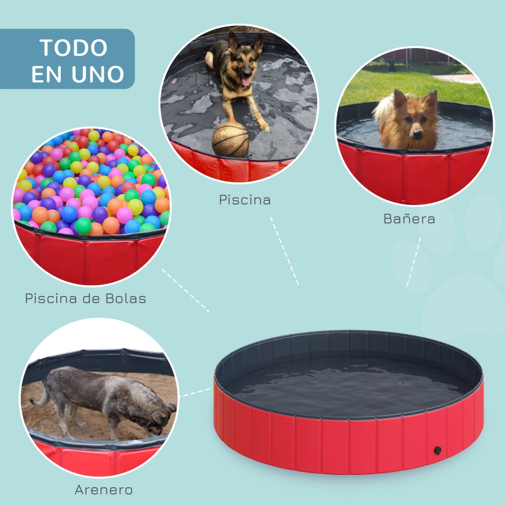 Piscina Pieghevole per Cani e Gatti ¨C zephmum ¨C PVC Antiscivolo ?160x30 cm Rosso