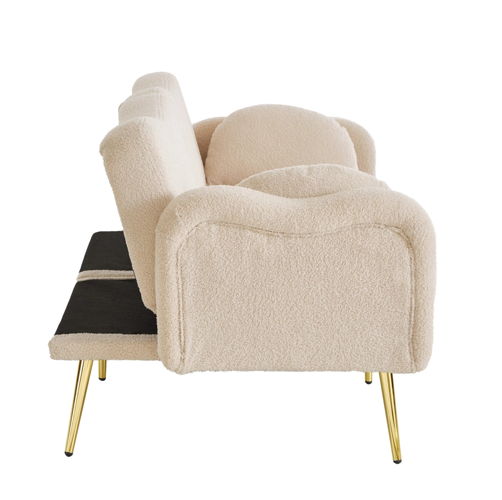 Divano letto 2 posti reclinabile 155x85;5 cm beige con 2 cuscini HOMVRA