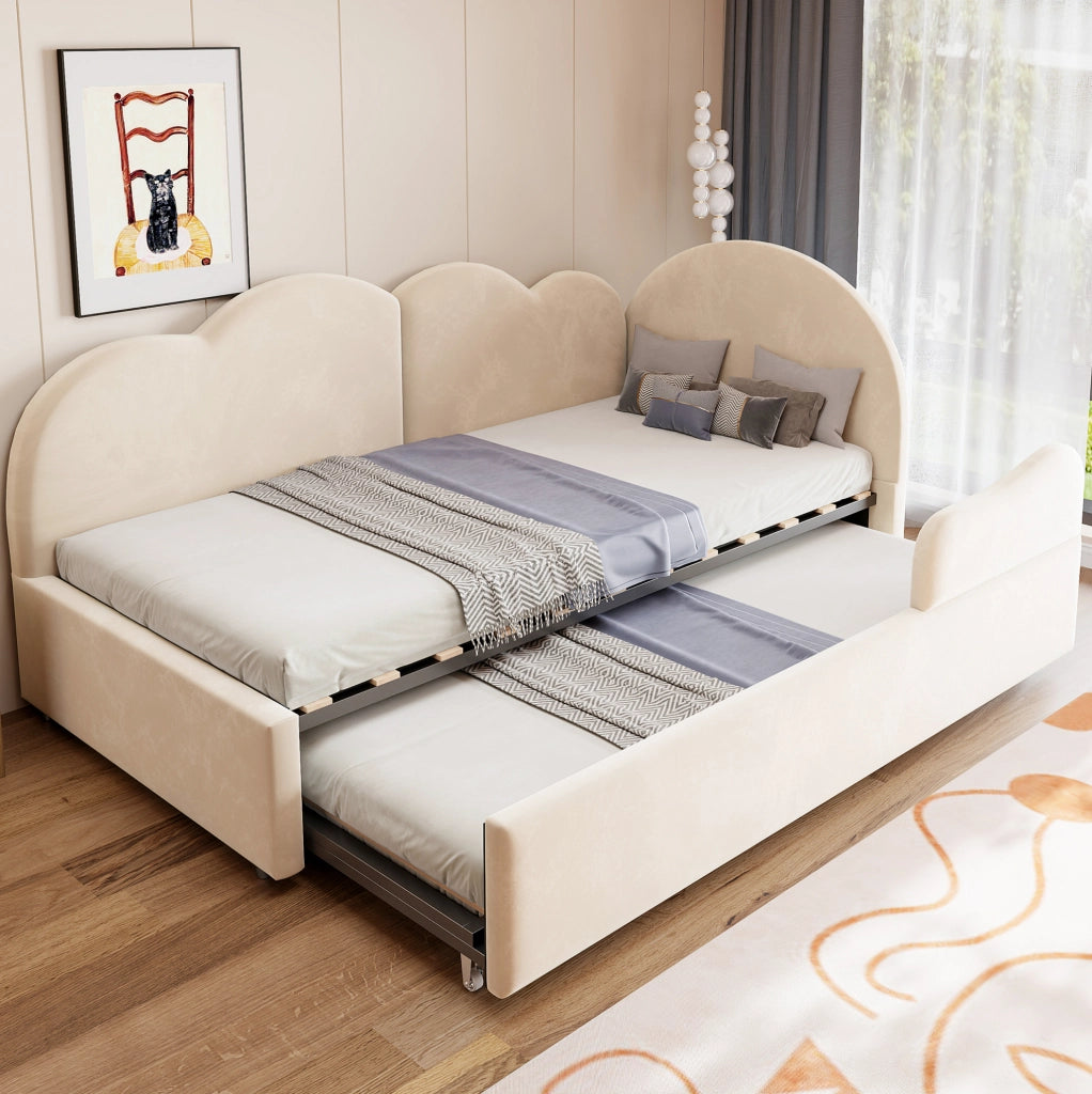 Divano letto imbottito a L con letto estraibile 90x200+90x190, velluto, design salvaspazio