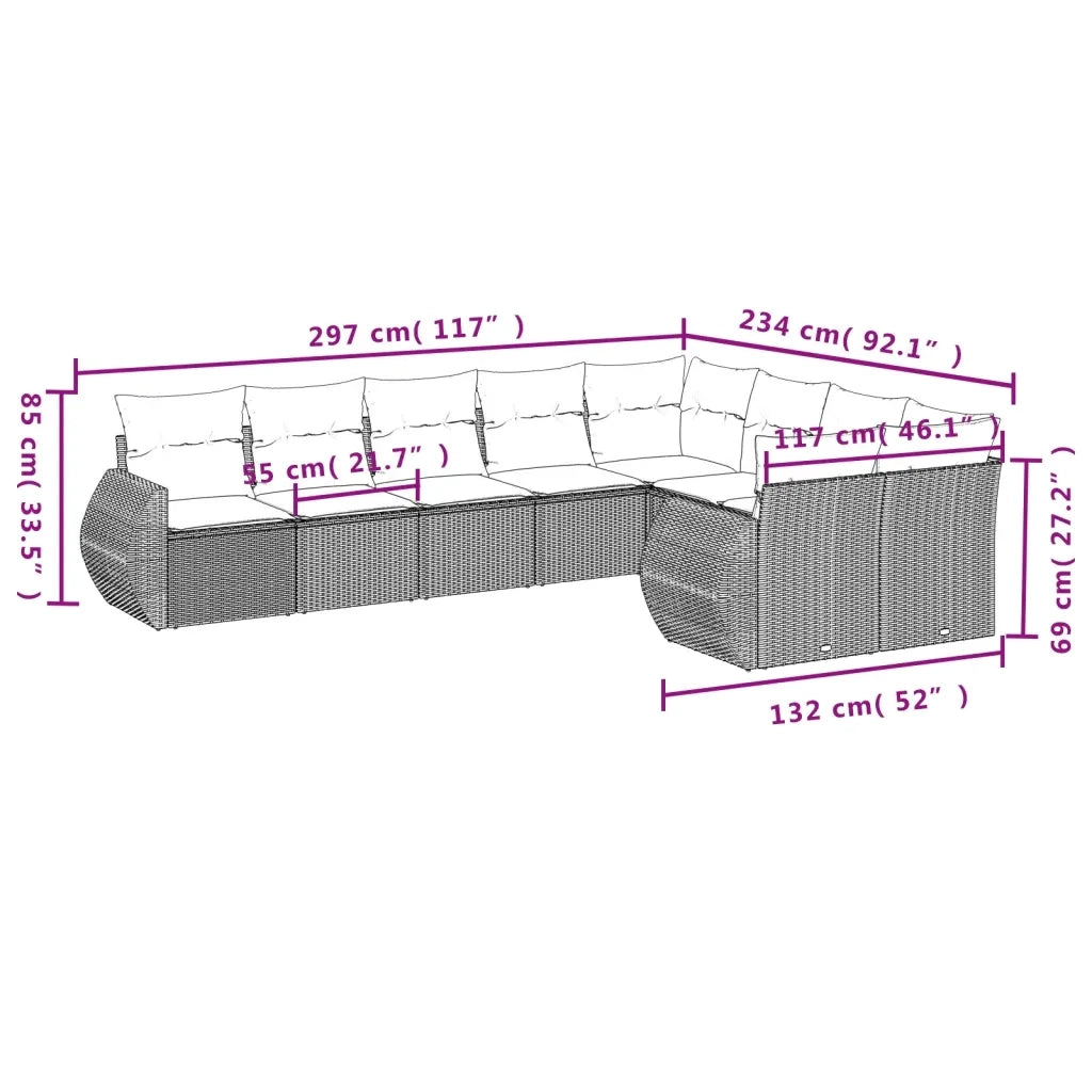 Set Divano da Giardino 9 pz con Cuscini Beige in Polyrattan 3254175