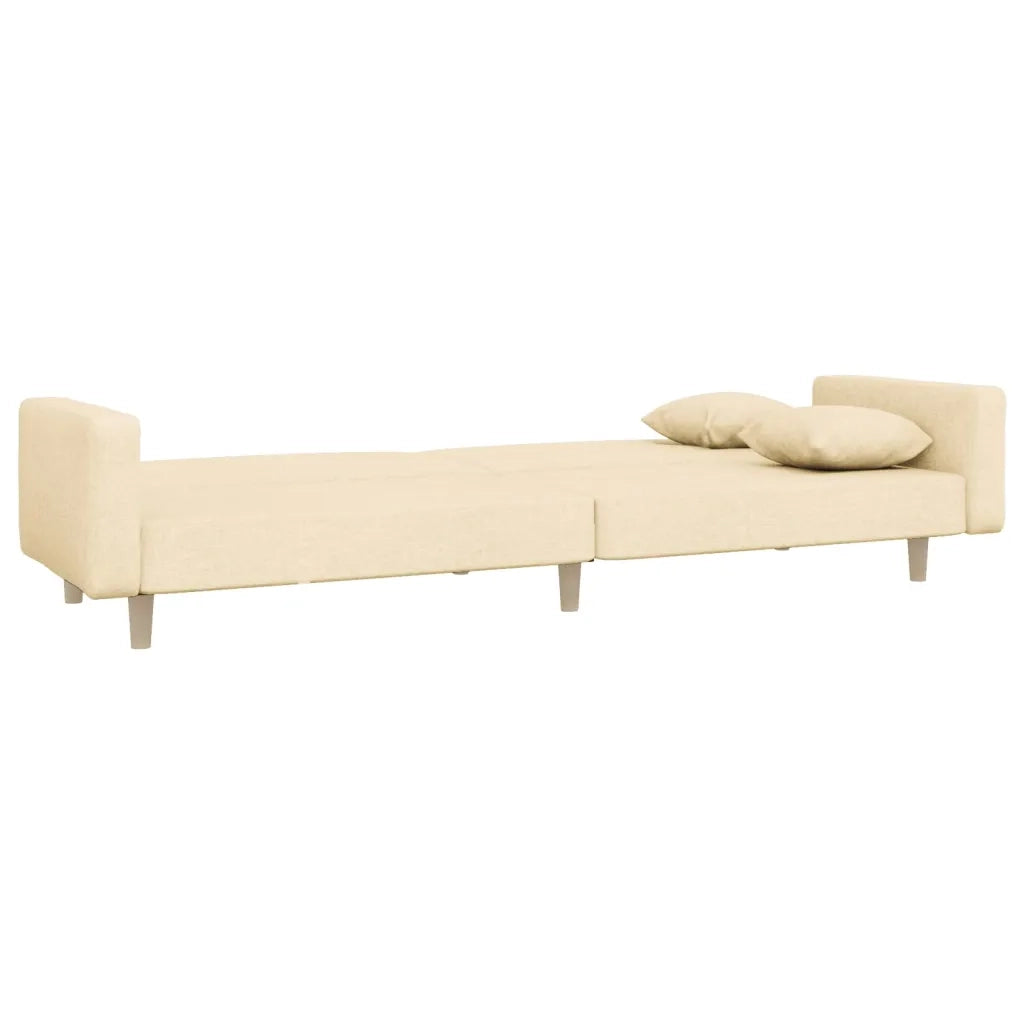 Divano Letto a 2 Posti con 2 Cuscini Crema in Tessuto 375744