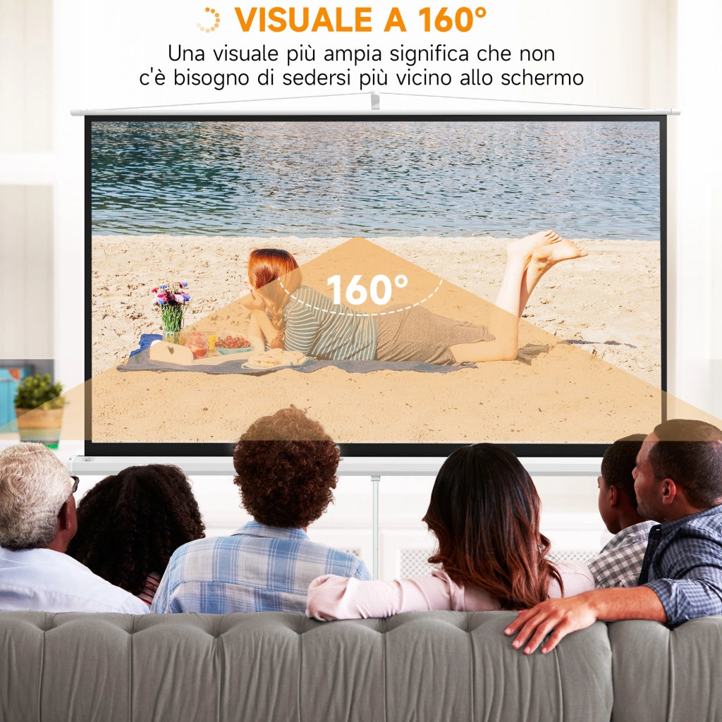 Telo per Proiettore Pieghevole da 100" con Treppiede Regolabile 235,8x8x136 cm in Plastica e Metallo Bianco