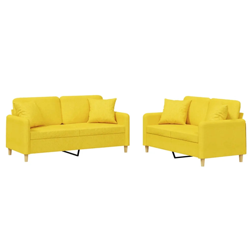 Set di Divani 2 pz con Cuscini Giallo Chiaro in Tessuto 3202107