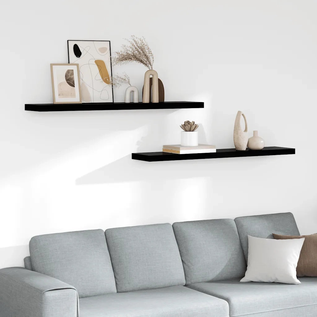 Scaffali a Parete 2 pz Nero Lucido 120x23,5x3,8 cm in MDF 323779