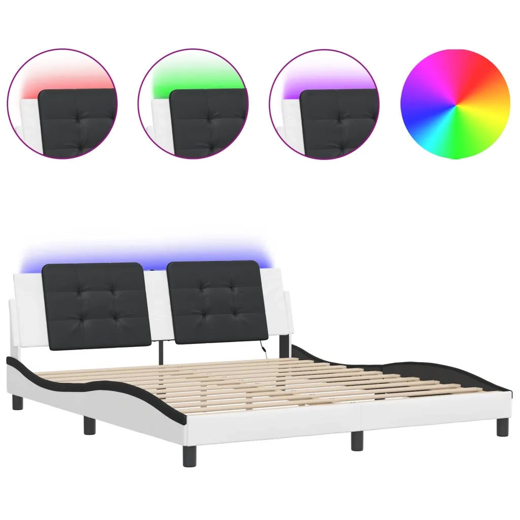 Giroletto con LED senza Materasso-Struttura Letto Zadar Bianco e Nero 180x200 cm
