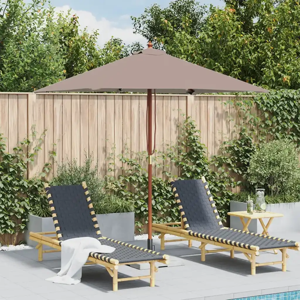 Ombrello | Parasolne da Esterni con Palo in Legno 150x200 cm Tortora
