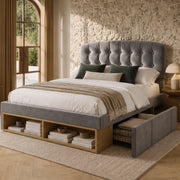 Letto matrimoniale – 140x200 cm – testiera regolabile cassetti – velluto grigio