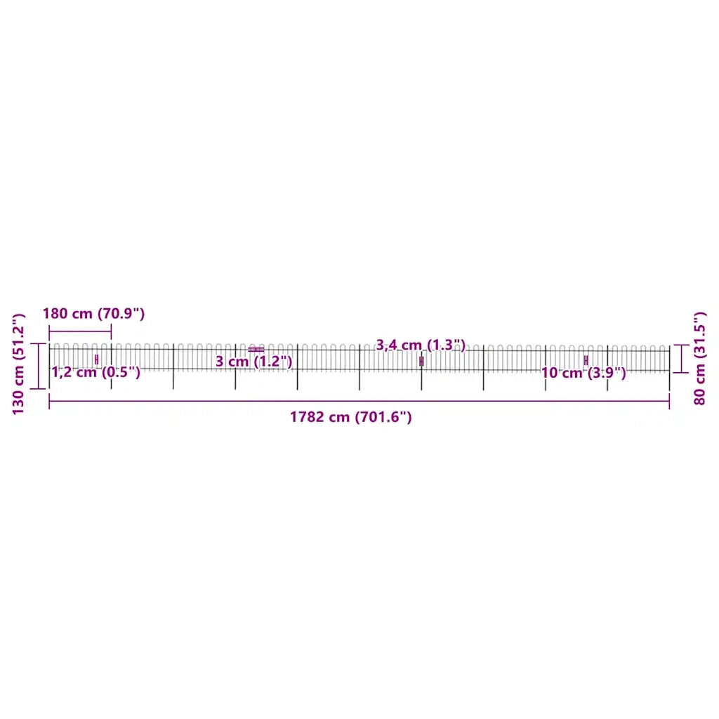 Recinzione da Giardino con Punta Tonda in Acciaio 17x0,8m Nera cod mxl 19952