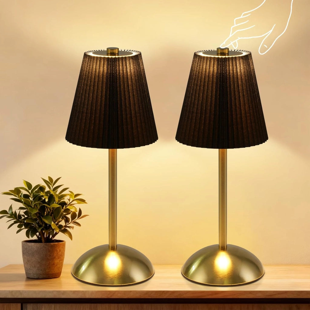 ZMH Lampada da tavolo wireless set 2 pezzi nera USB ricaricabile per comodino camera letto