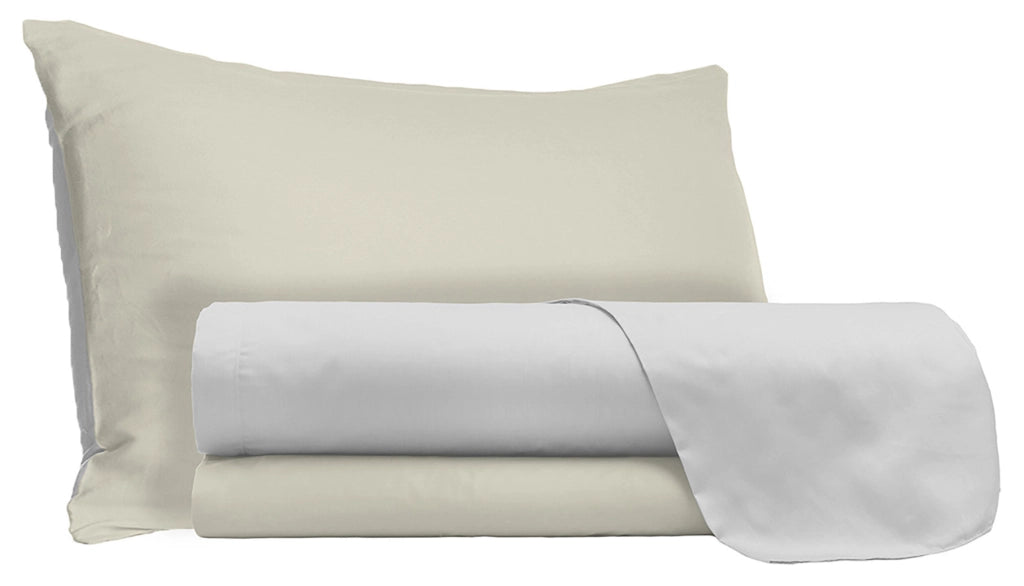 Set Lenzuola Matrimoniale Sopra Sotto e Federe Doubleface Grigio Chiaro/Panna