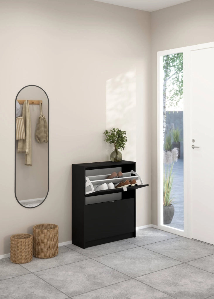 Scarpiera Larry, Mobile portascarpe, Armadio da ingresso multiuso, Mobiletto per calzature, 70x24 h85 cm, Nero