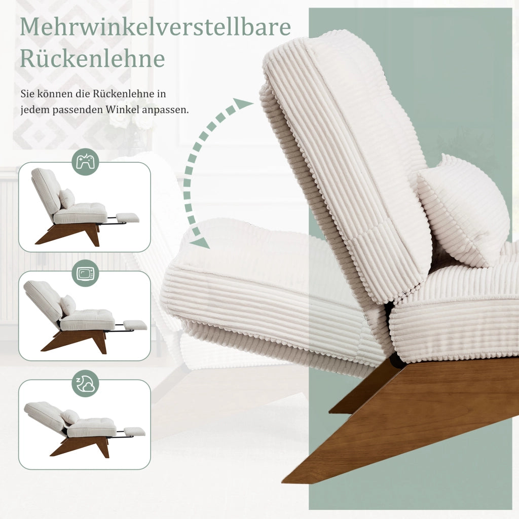 POLTRONA reclinabile 127x73x90 cm in velluto a coste beige