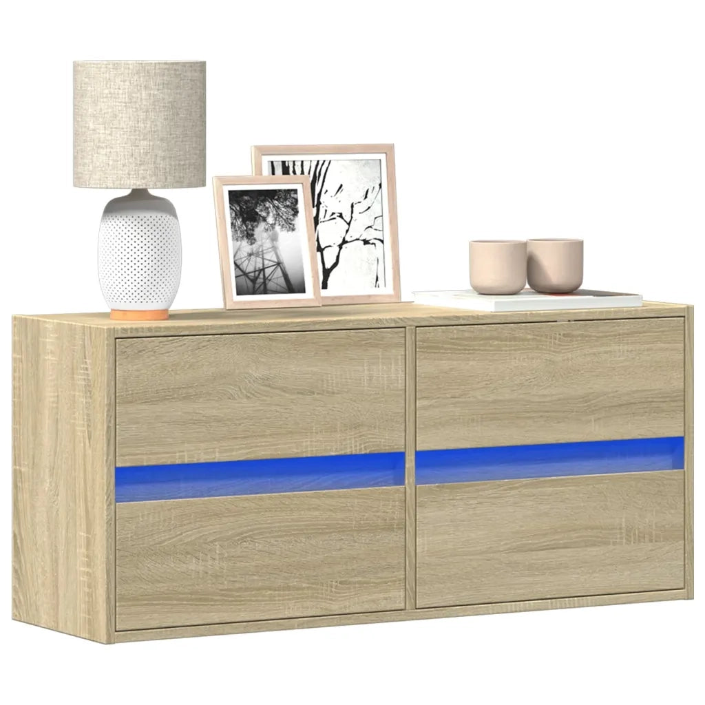 Mobile TV a Parete con Luci LED-Mobile TV a Muro Rovere Sonoma 100x31x45 cm 307755