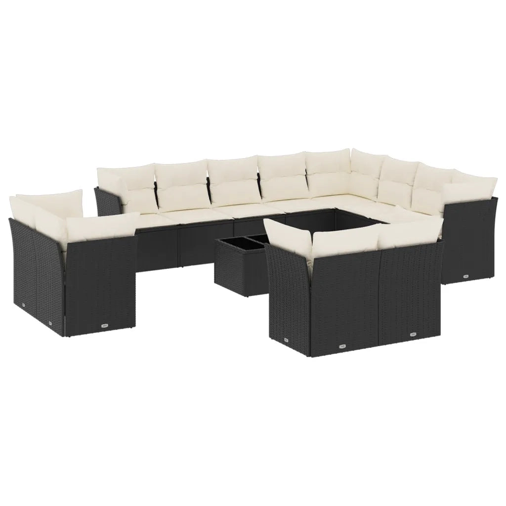 Set Divani da Giardino 13pz con Cuscini Nero in Polyrattan 3218536
