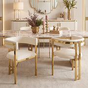 Set di 4 sedie 60x50x76 cm con schienale semicircolare; in chenille beige e oro