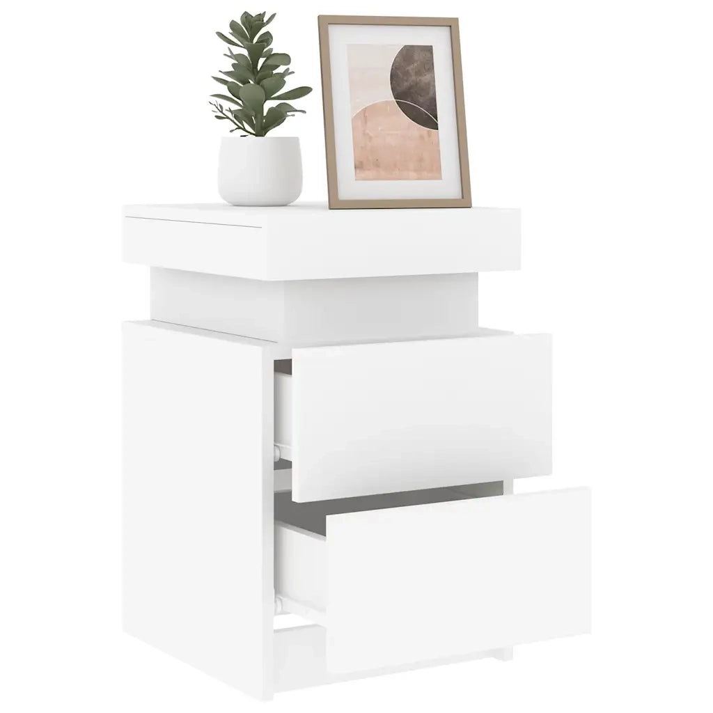 Comodino con Luci LED-Tavolino da notte Bianco 35x39x55 cm