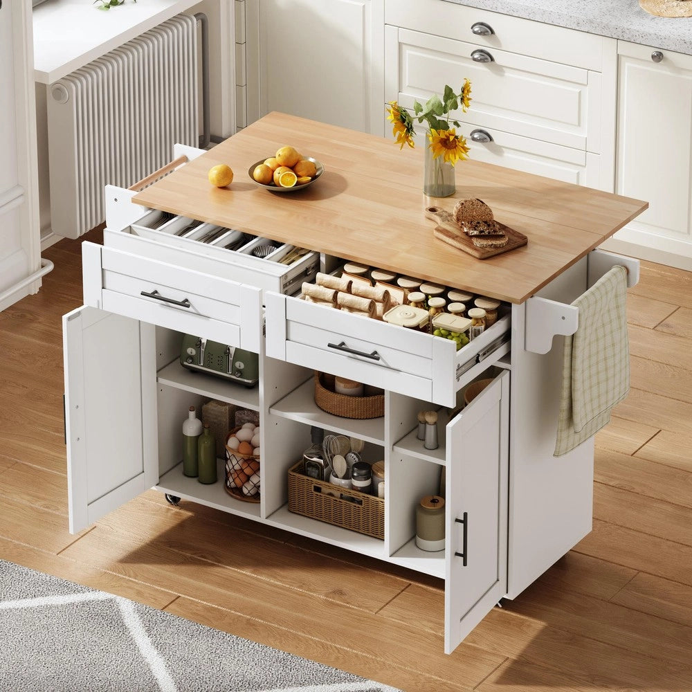 Isola Cucina Multifunzionale con Piano Pieghevole e Ruote ¨C Xylo ¨C 145x45x94,5 cm
