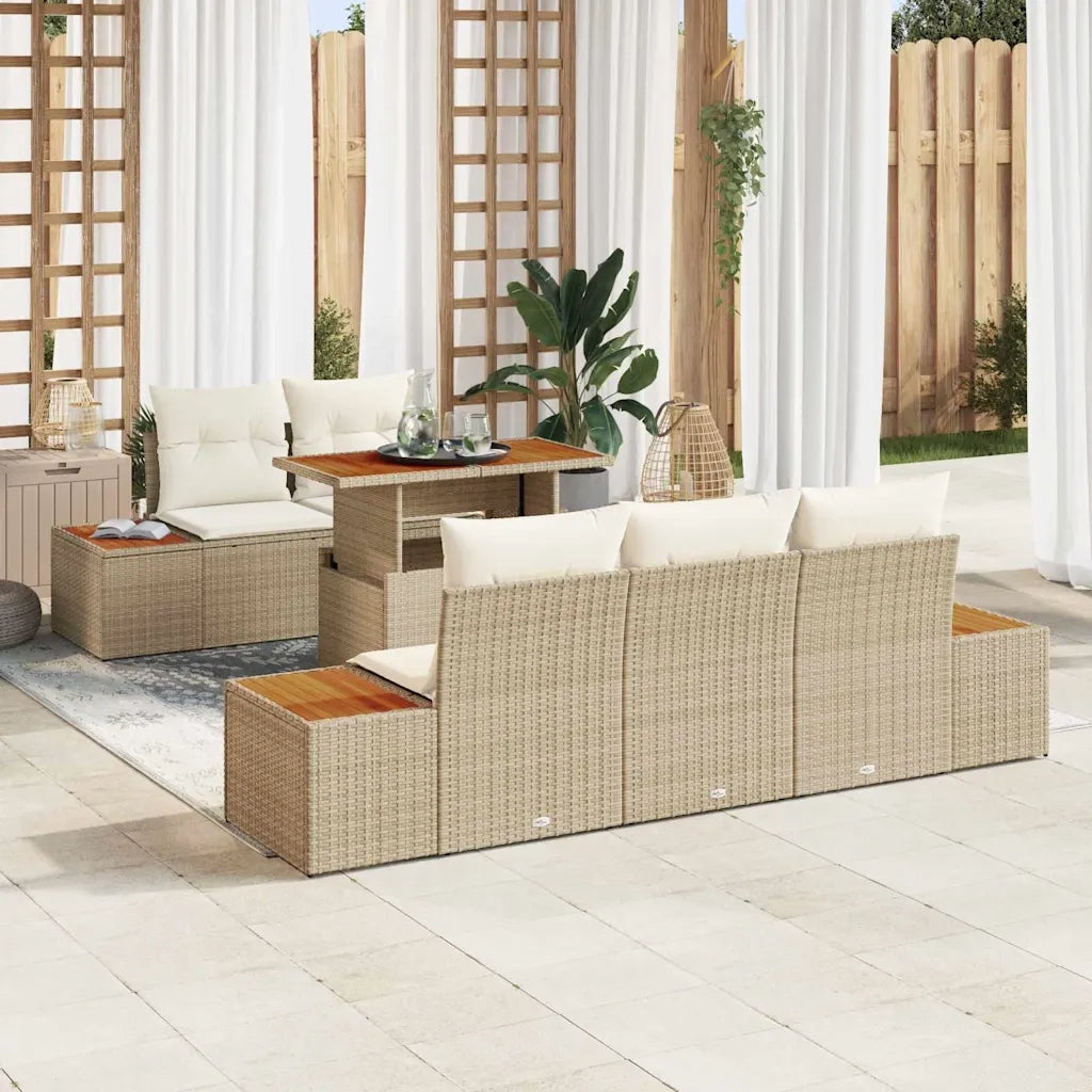 Set da Pranzo per Giardino con cuscino 6 pcs Beige e Crema