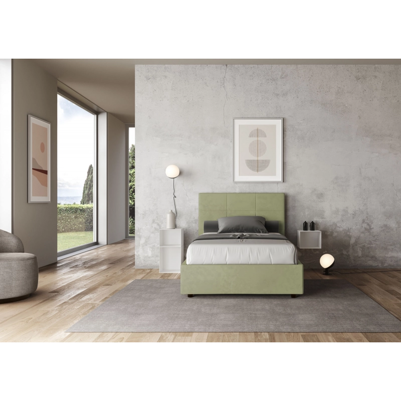 Letto imbottito 1 piazza e mezza 120x200 cm Mika - Con rete,Microfibra,Tè verde