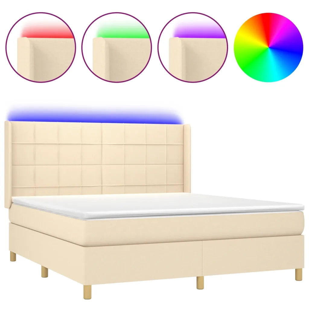 Letto a Molle con Materasso e LED Crema 160x200 cm in Tessuto 3138890