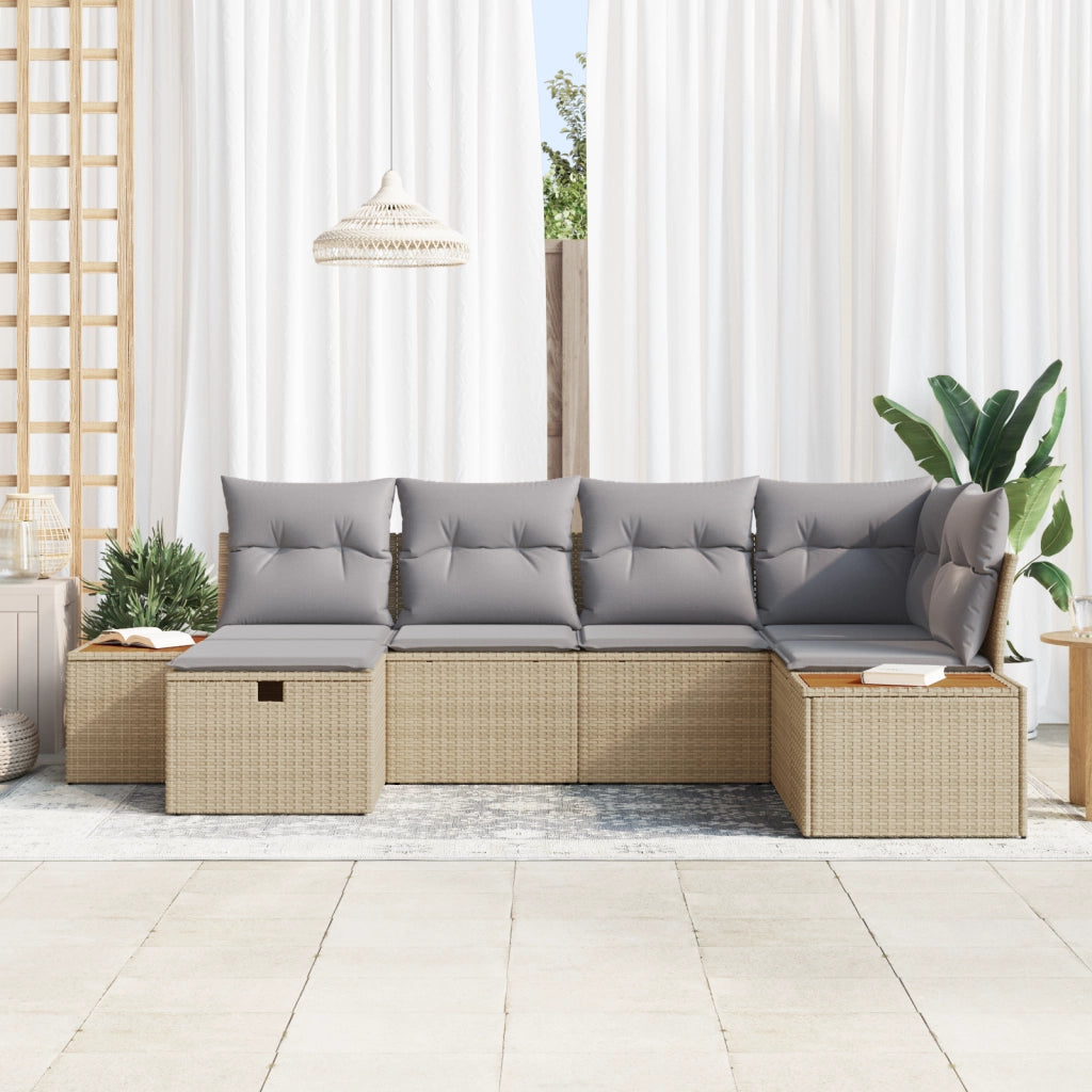 Set di Divani da Giardino da 6 Pezzi con Cuscini Beige in Polyrattan