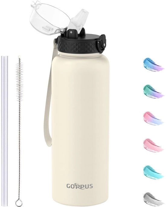 Fusto in acciaio inossidabile 1,2L/40oz con beccuccio, termos 1,2 litri per acqua calda, bottiglie in acciaio doppio strato, fusti isolati, flaconi di vetro per acqua fredda senza perdite per adulti con coperchio a scatto