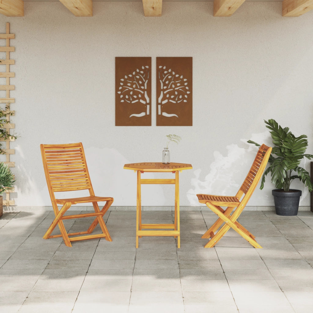 Set Bistro Pieghevole 3 Pezzi in Legno Massello di Acacia