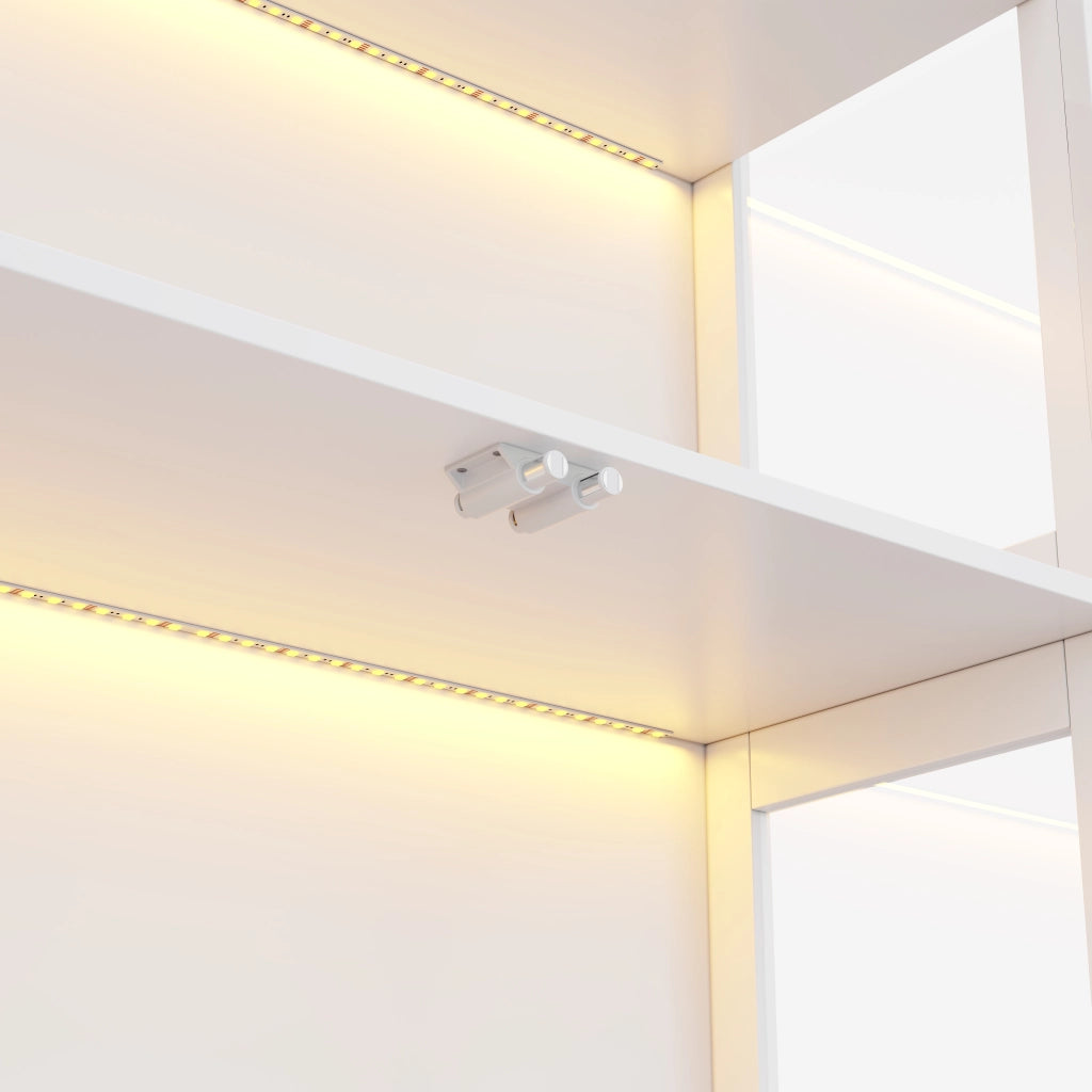 Vetrina LED in MDF e vetro temperato, 80 x 35 x 170 cm, bianca, a 4 livelli con porte push-to-open