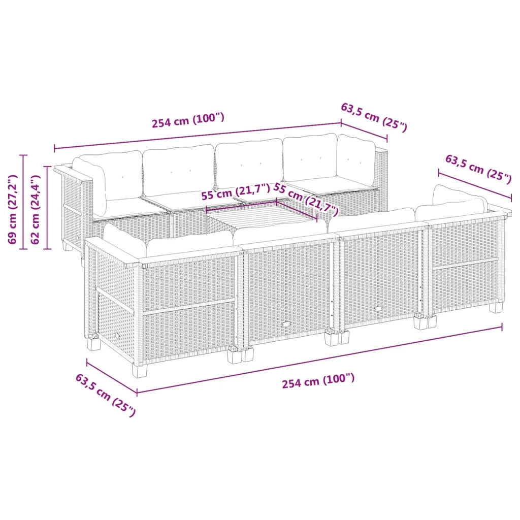 Set Divano da Giardino 9 pz con Cuscini Grigio in Polyrattan 3261768