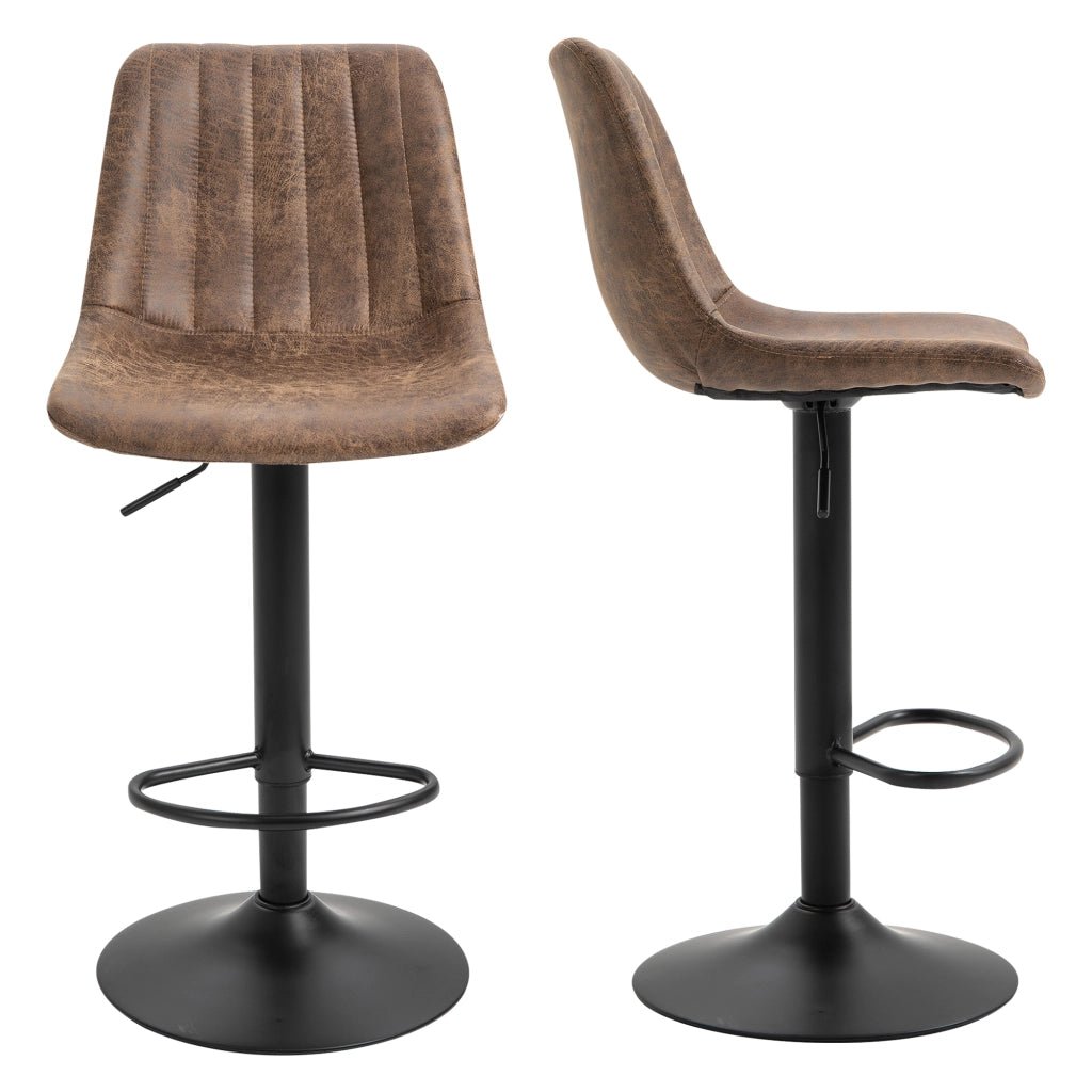 Set 2 Sgabelli da Bar con Schienale, Poggiapiedi e Altezza Regolabile Stile Industriale, Marrone