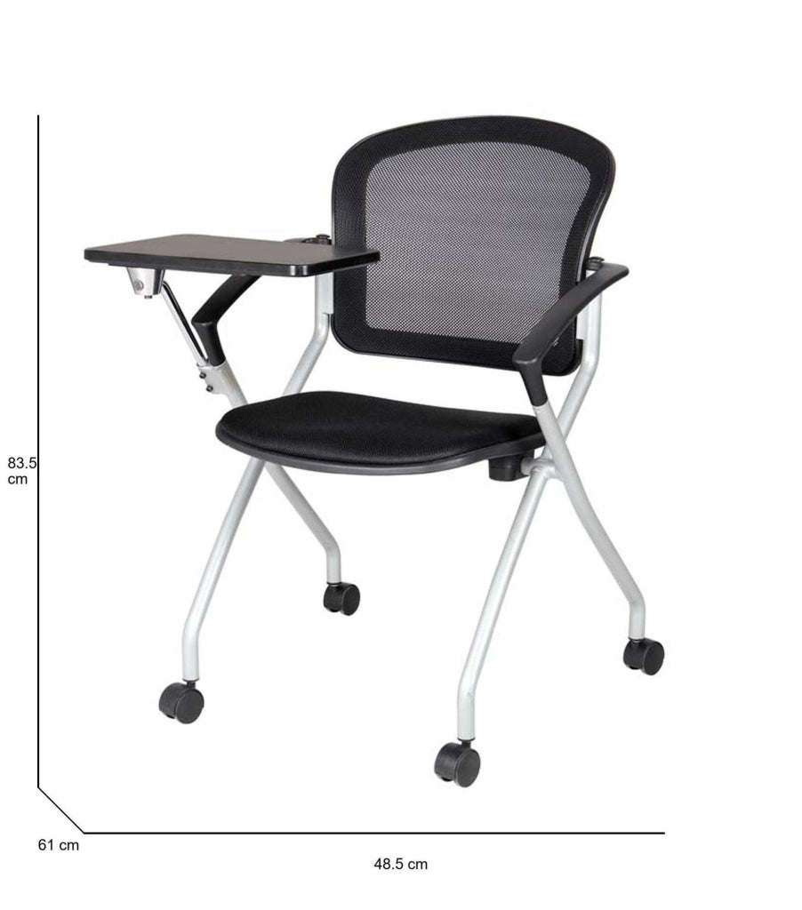Sedia da ufficio Azzate, Sedia sala da attesa con bracciolo e tavoletta, Seduta ergonomica da attesa, 61x49h84 cm, Nero