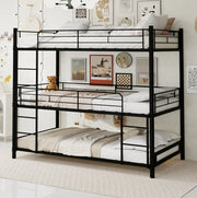 Letto a castello a tre posti con scala integrata in metallo nero