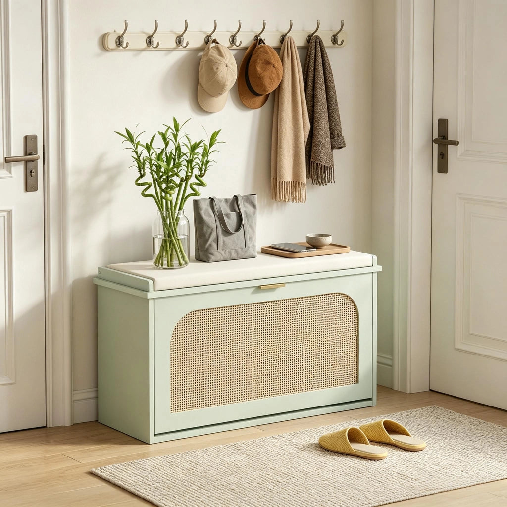 PANCA PORTA SCARPE 80x26x47,5 cm Verde in MDF con cuscino