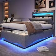 Letto imbottito con LED, contenitore idraulico e USB-C, 90x200 cm, grigio