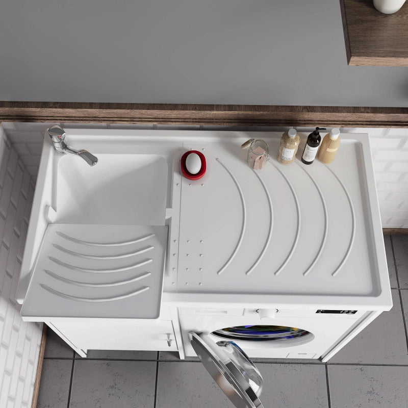 Negrari Coprilavatrice con Lavatoio in Resina, Reversibile, Vasca resistente agli acidi di uso comune, Resistente all'umidità, Kit di scarico incluso, Interno e Esterno, Bianco