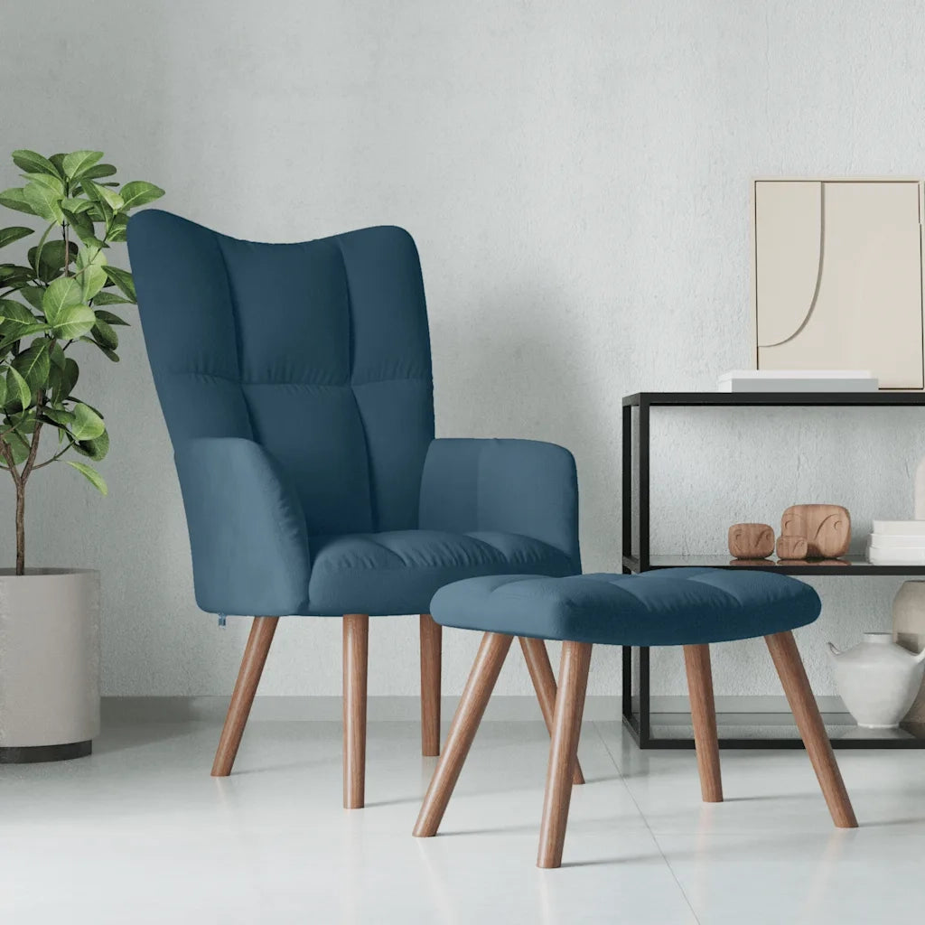 Poltrona Relax con Poggiapiedi Blu in Velluto 328072