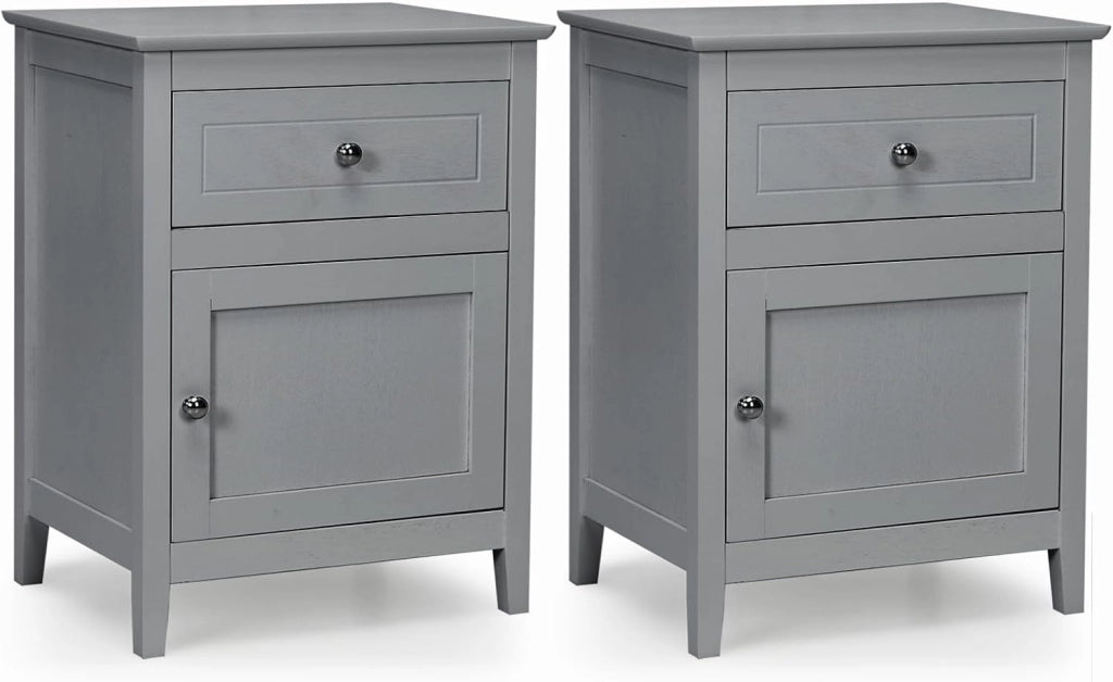 Set di 2 comodini in legno a 3 ripiani, comodino con cassetto e porta, portata di 45 kg, comodino salvaspazio per soggiorno e camera da letto, 5 colori, 48 x 38 x 63,5 cm
