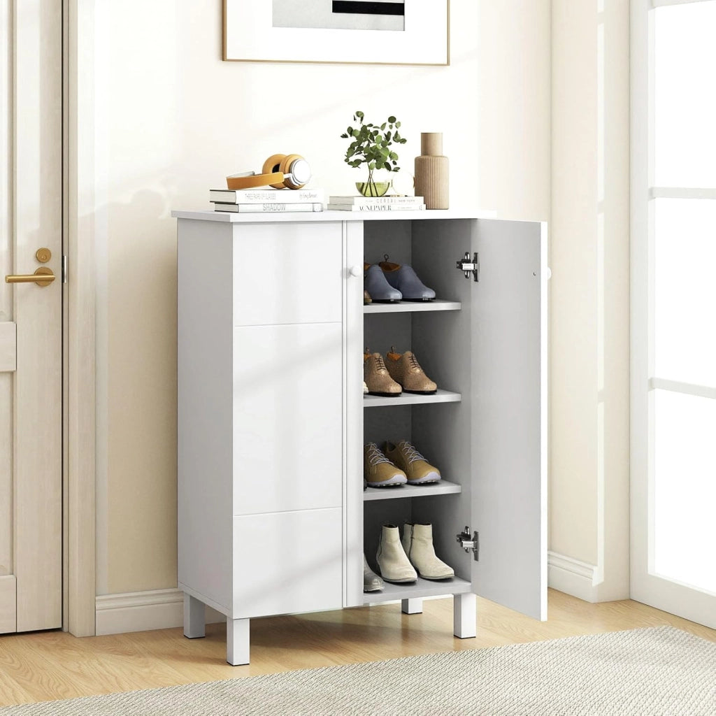 Scarpiera a 4 Ripiani, Mobile Porta Scarpe con Mensole Rimovibili e 2 Ante, Scaffale Portascarpe per Ingresso Soggiorno Camera da Letto, 60x33,5x90 cm