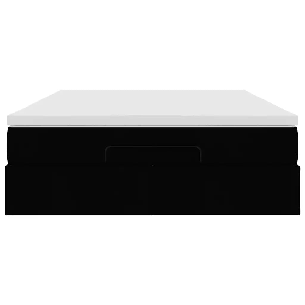 Struttura Letto Pouf con Materasso Nero 140x190 cm Similpelle