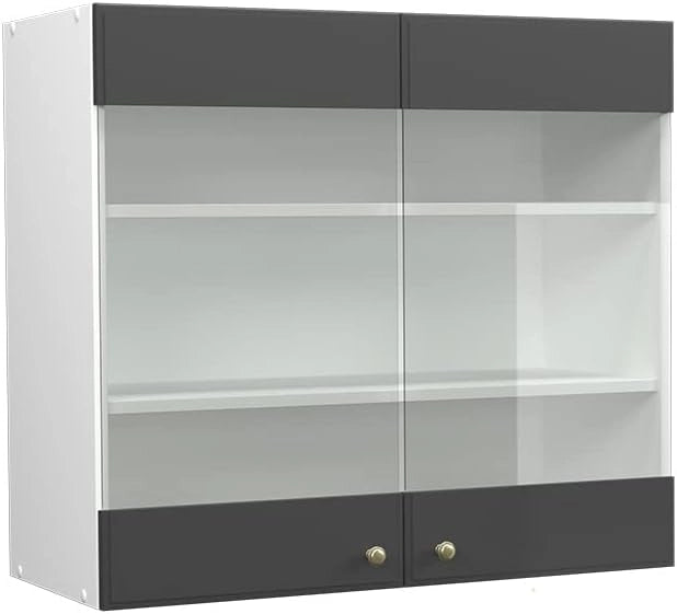 Mobile da cucina in vetro Fame-Line, Antracite-oro, 80 cm, per la combinazione con altri moduli della serie Fame-Line