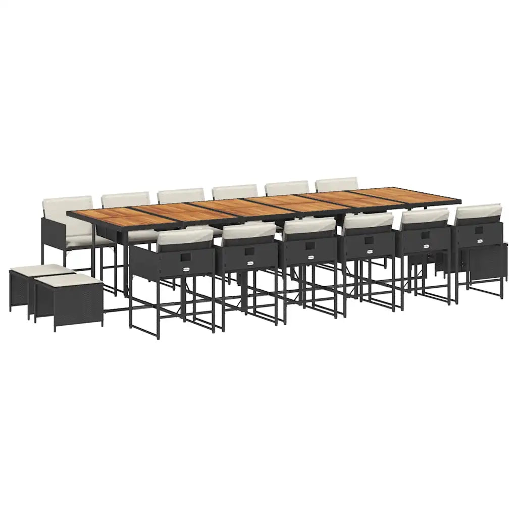 Set da Pranzo da Giardino 17 pz con Cuscini Nero in Polyrattan 3278138